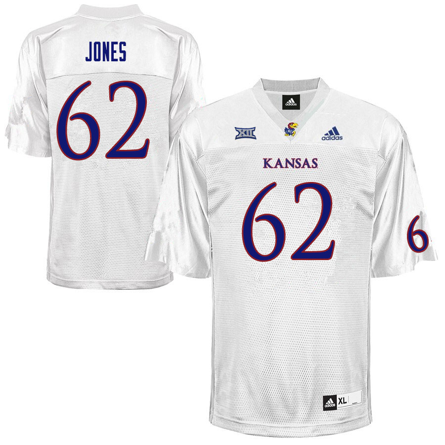 Men #62 Garrett Jones Kansas Jayhawks College Football Jerseys Sale-White